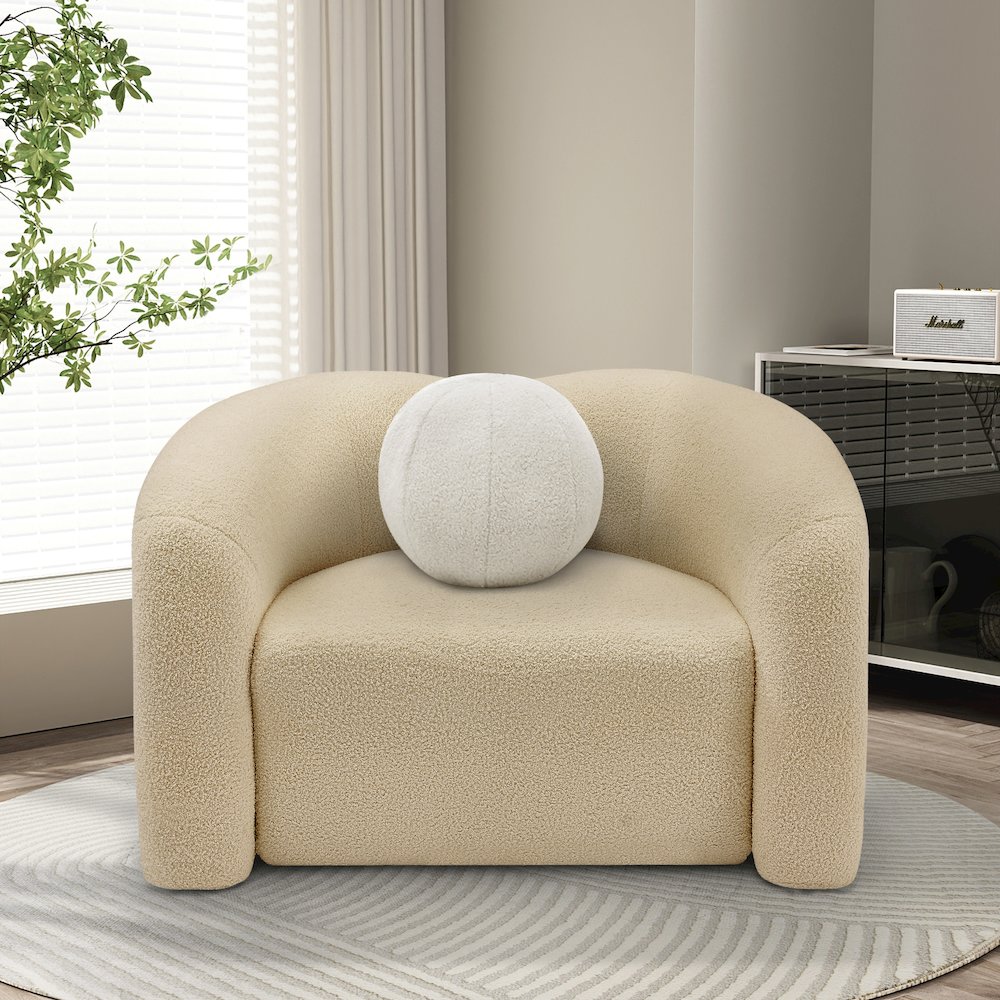 Kali Beige Faux Shearling Teddy Fabric Chair. Picture 2