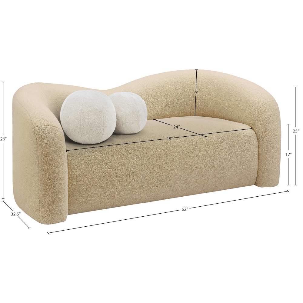 Kali Beige Faux Shearling Teddy Fabric Loveseat. Picture 14