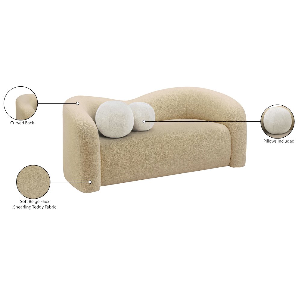 Kali Beige Faux Shearling Teddy Fabric Loveseat. Picture 15