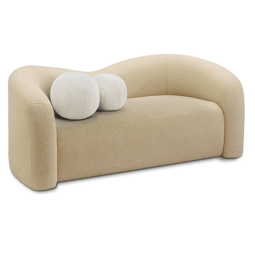 Kali Beige Faux Shearling Teddy Fabric Loveseat. Picture 1