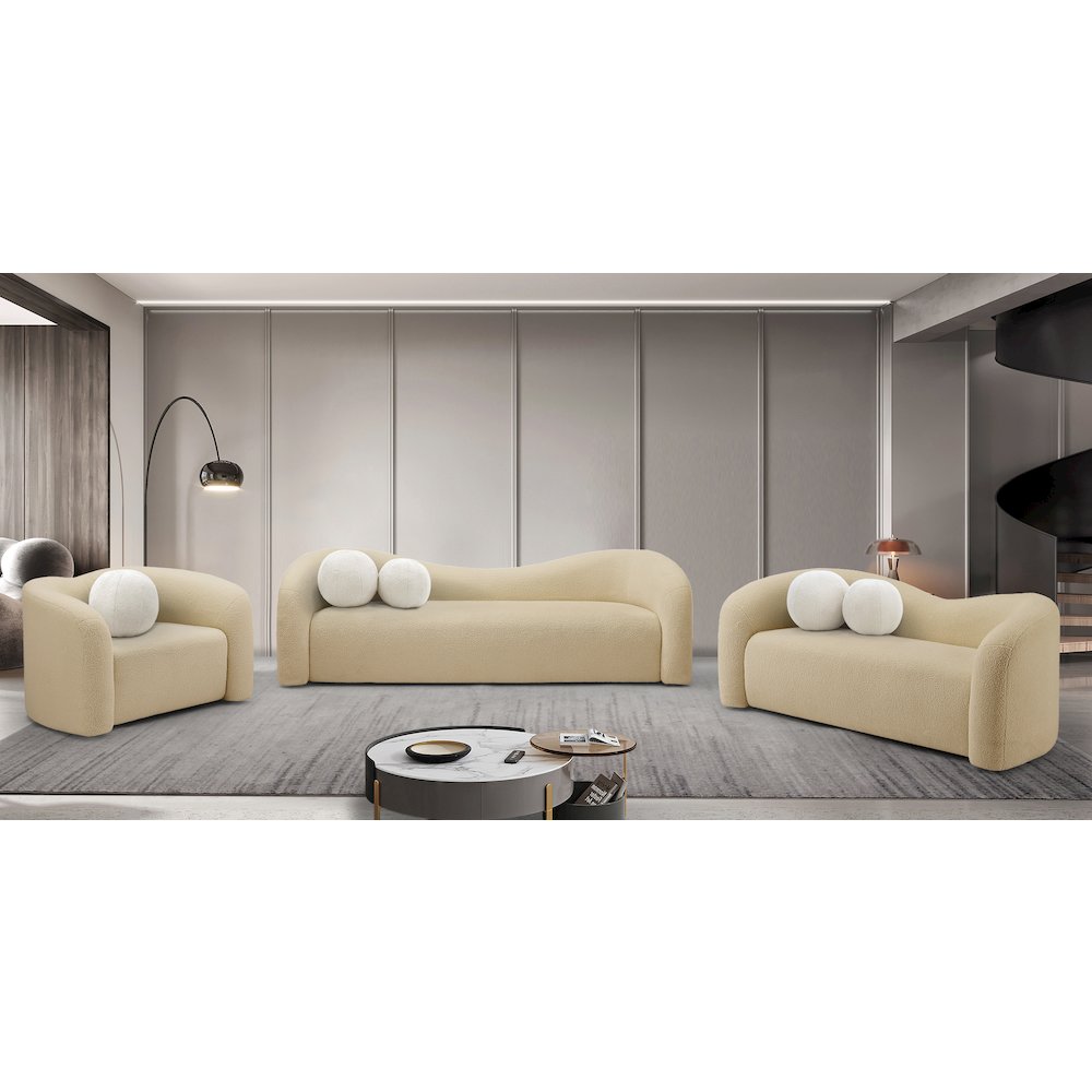 Kali Beige Faux Shearling Teddy Fabric Loveseat. Picture 11
