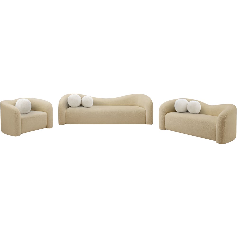 Kali Beige Faux Shearling Teddy Fabric Loveseat. Picture 12
