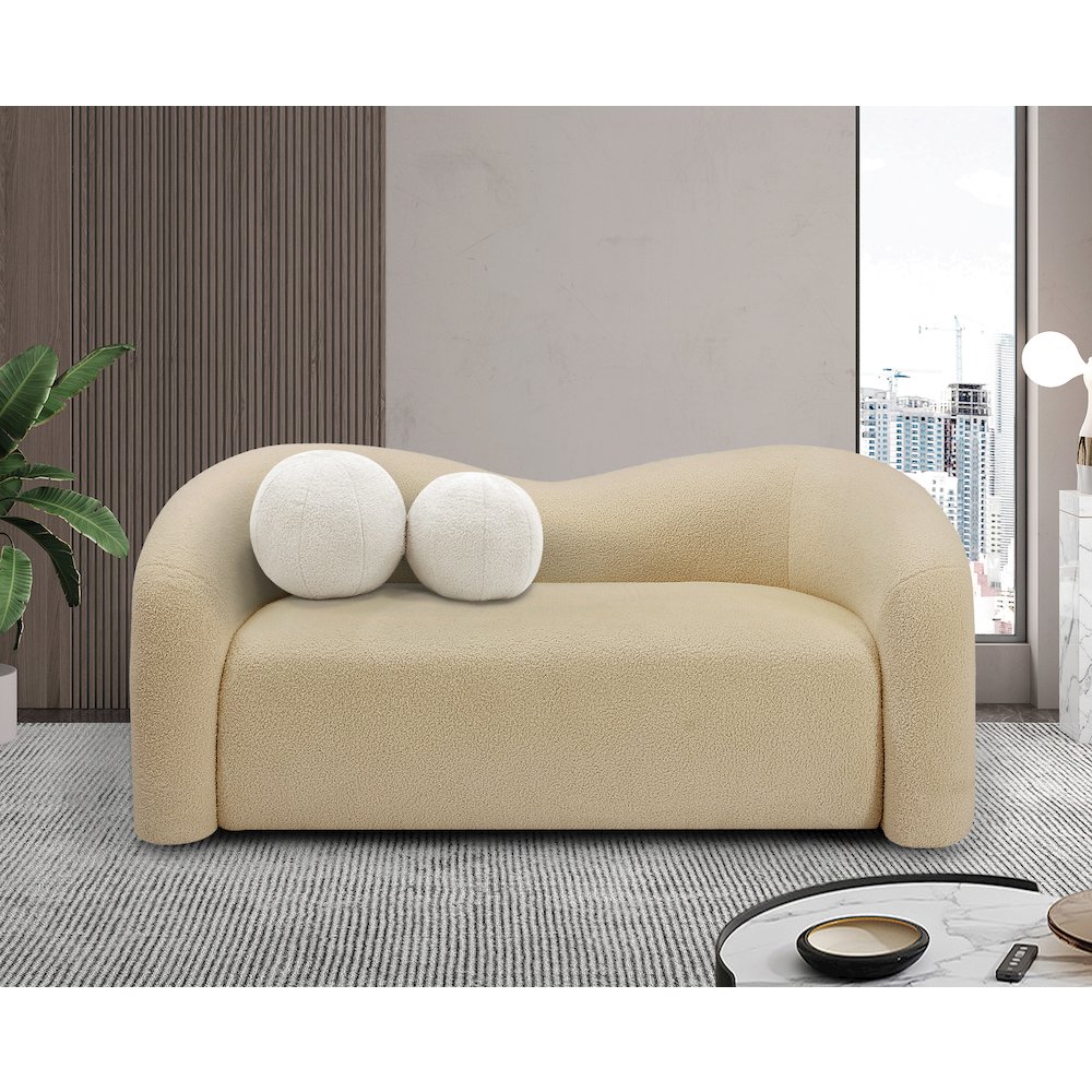 Kali Beige Faux Shearling Teddy Fabric Loveseat. Picture 2