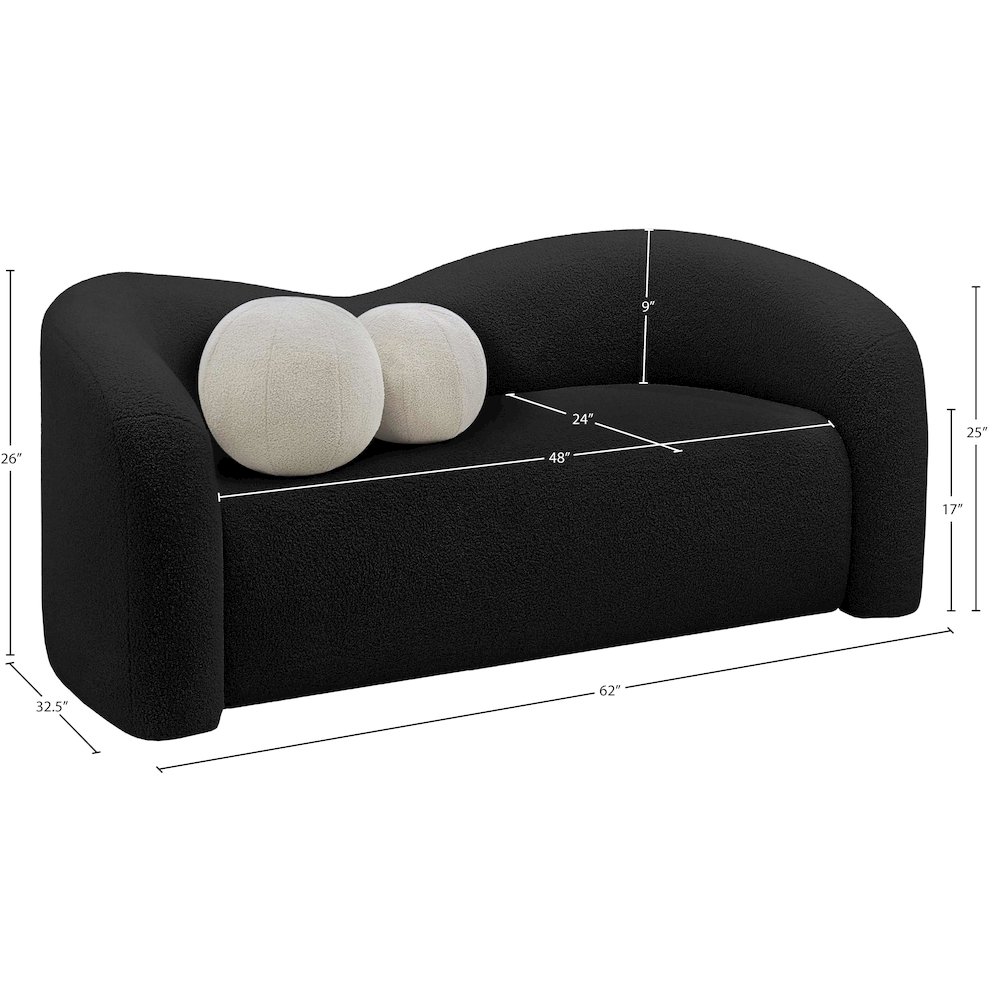 Kali Black Faux Shearling Teddy Fabric Loveseat. Picture 14