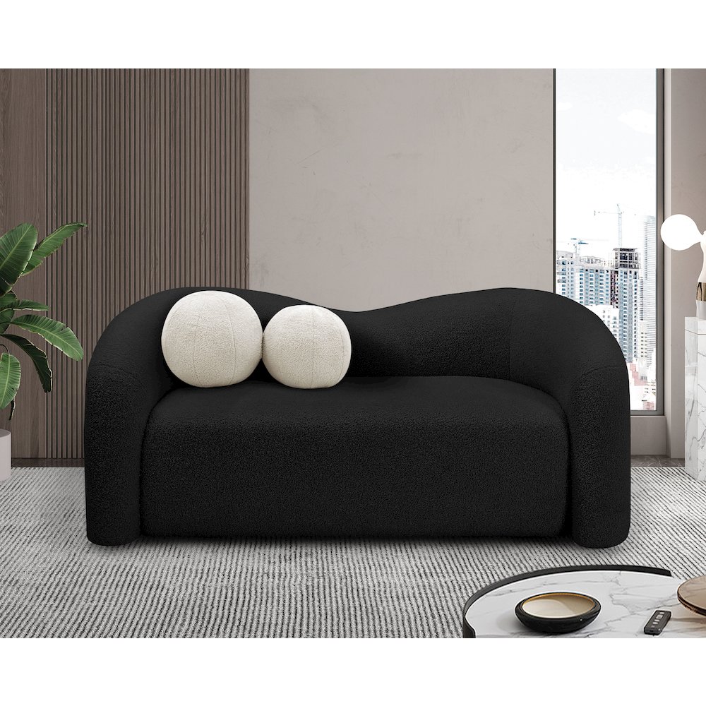 Kali Black Faux Shearling Teddy Fabric Loveseat. Picture 2