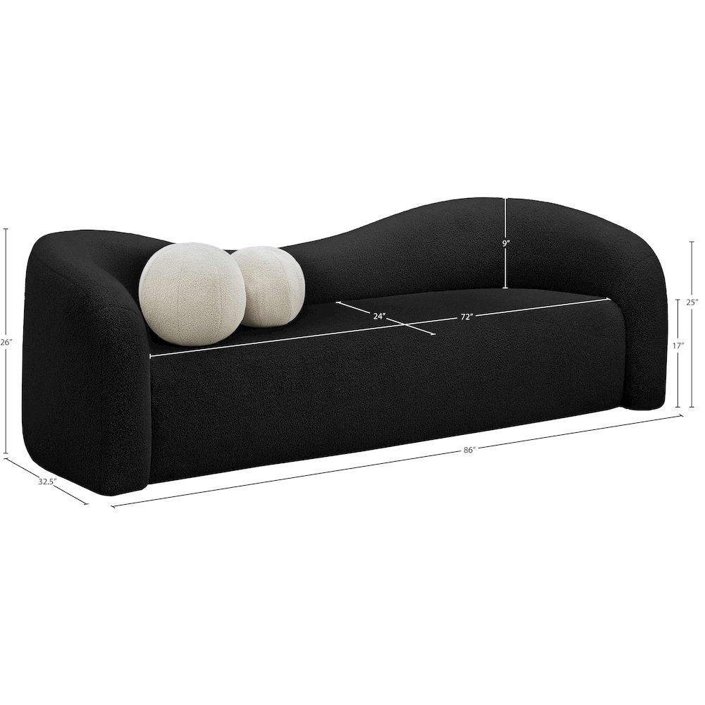 Kali Black Faux Shearling Teddy Fabric Sofa. Picture 14
