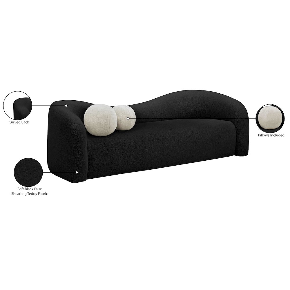 Kali Black Faux Shearling Teddy Fabric Sofa. Picture 15