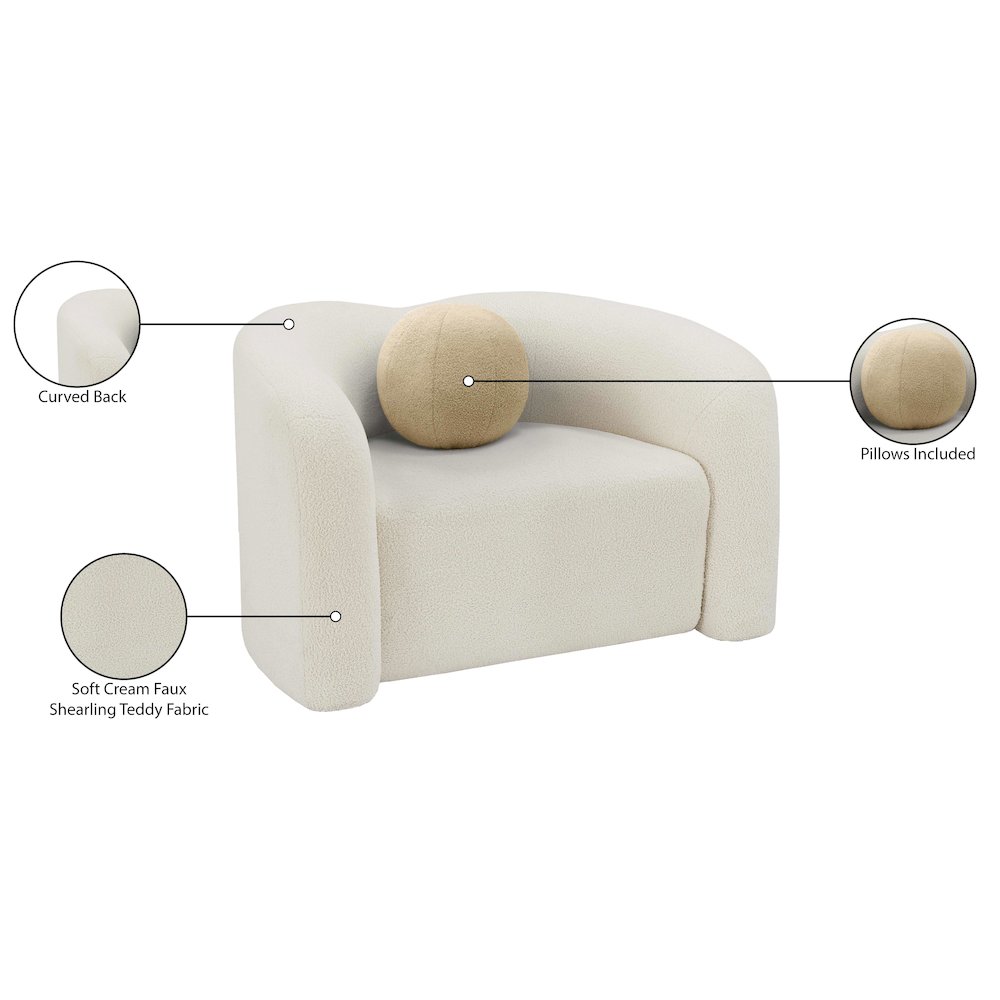 Kali Cream Faux Shearling Teddy Fabric Chair. Picture 15