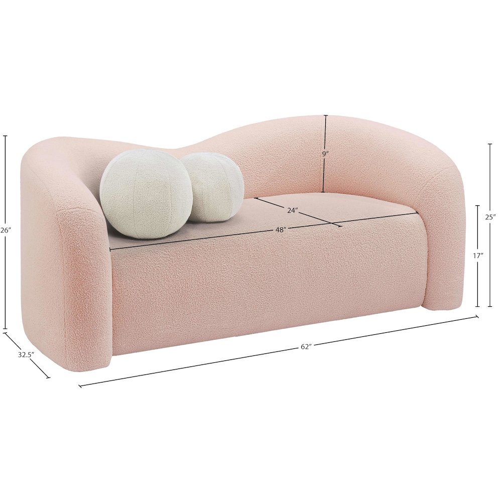 Kali Pink Faux Shearling Teddy Fabric Loveseat. Picture 14