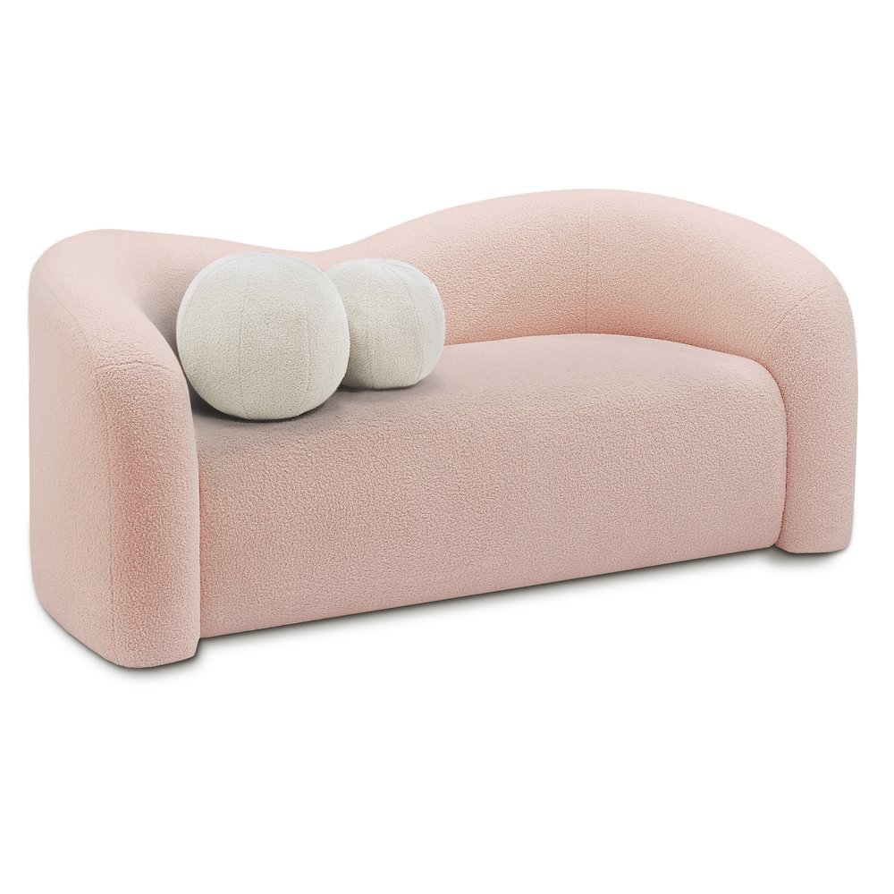 Kali Pink Faux Shearling Teddy Fabric Loveseat. Picture 1