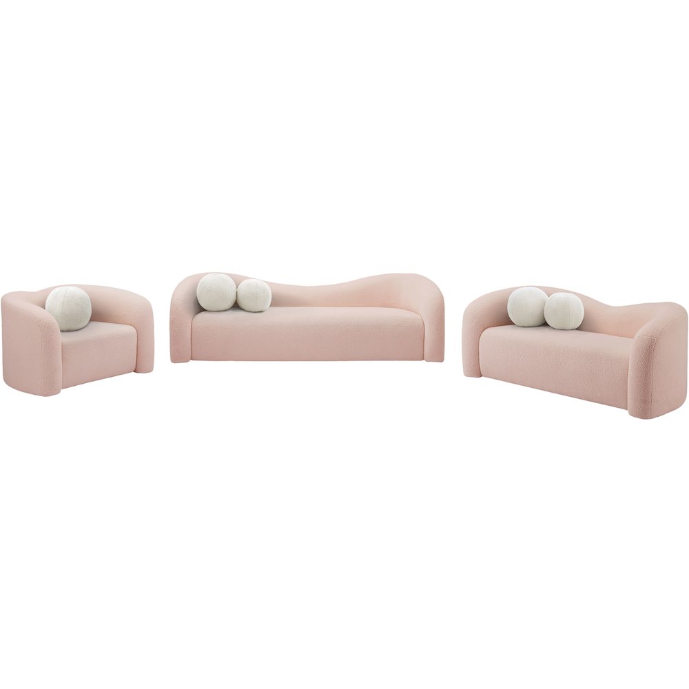 Kali Pink Faux Shearling Teddy Fabric Loveseat. Picture 12