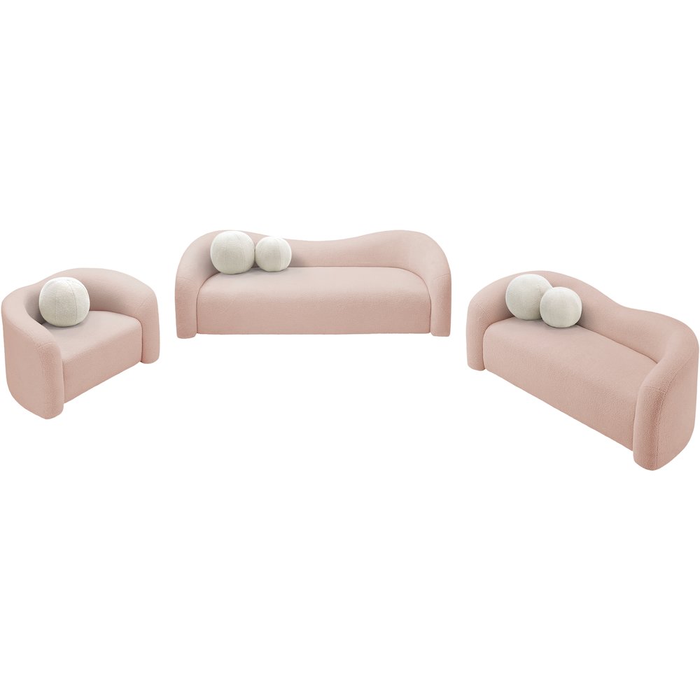 Kali Pink Faux Shearling Teddy Fabric Loveseat. Picture 13
