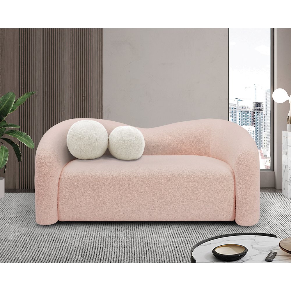 Kali Pink Faux Shearling Teddy Fabric Loveseat. Picture 2