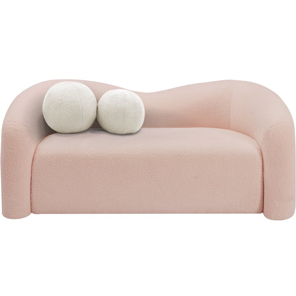 Kali Pink Faux Shearling Teddy Fabric Loveseat. Picture 4