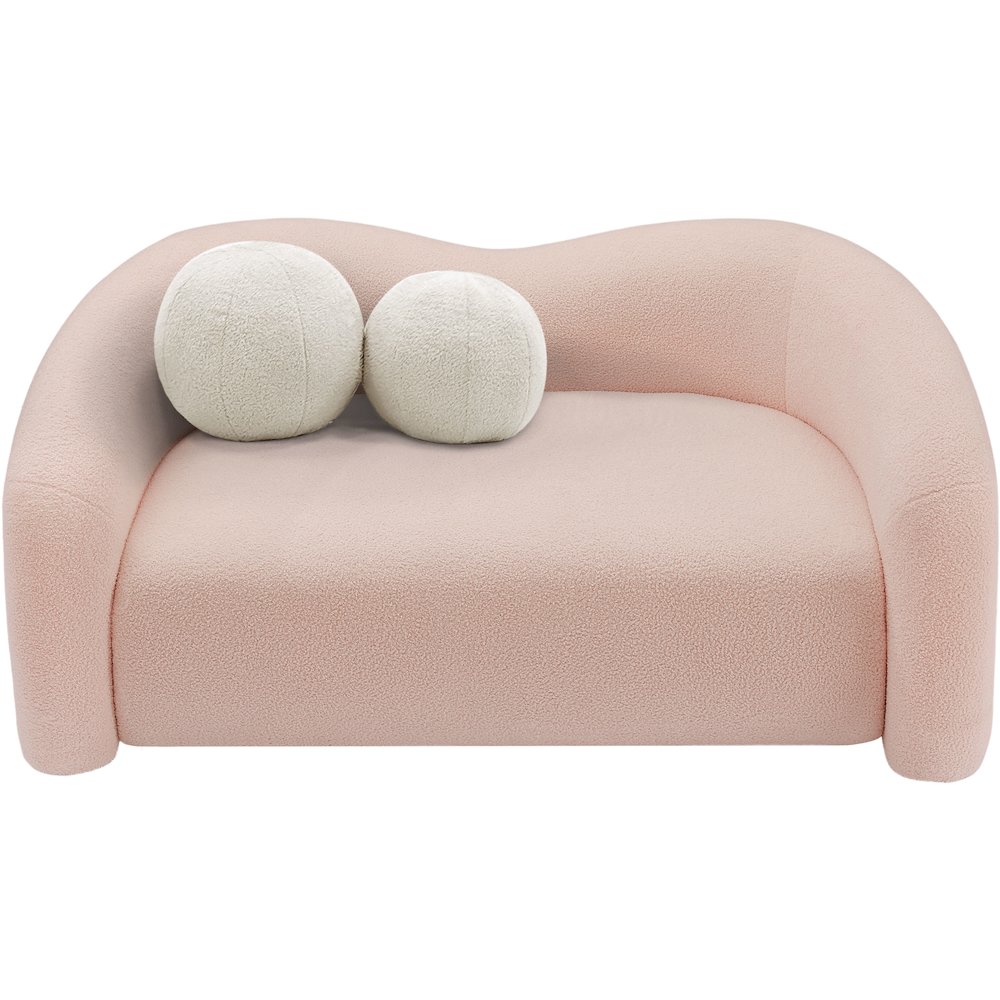 Kali Pink Faux Shearling Teddy Fabric Loveseat. Picture 5