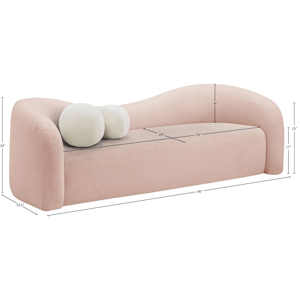 Kali Pink Faux Shearling Teddy Fabric Sofa. Picture 14