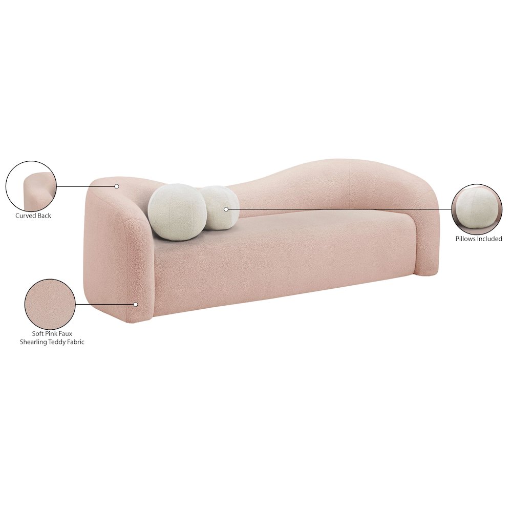 Kali Pink Faux Shearling Teddy Fabric Sofa. Picture 15