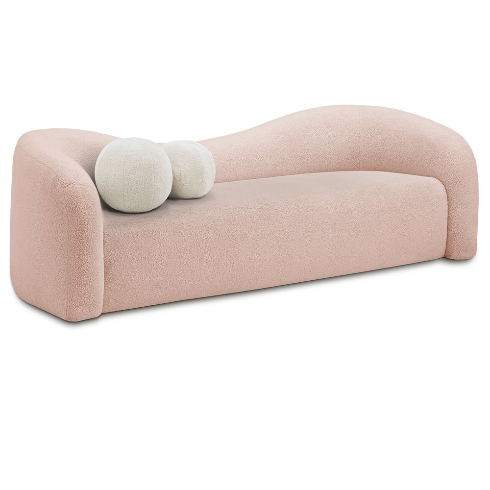 Kali Pink Faux Shearling Teddy Fabric Sofa. Picture 1