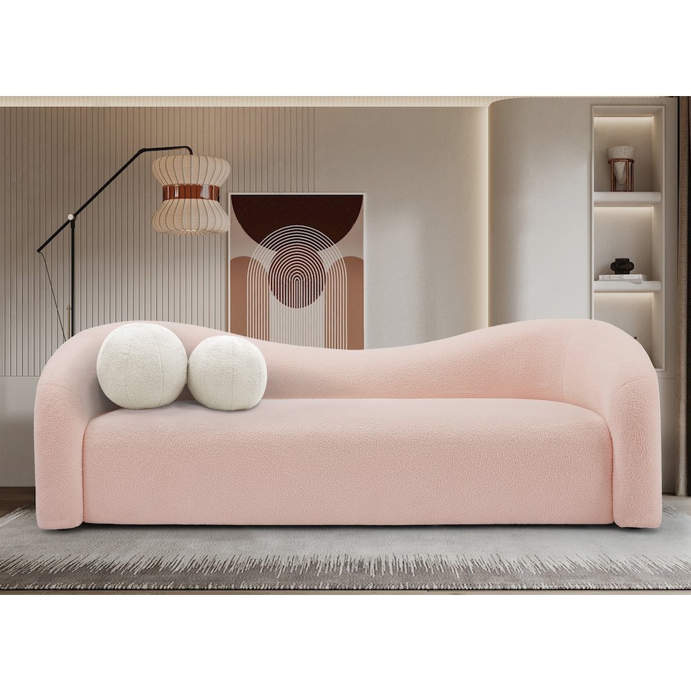 Kali Pink Faux Shearling Teddy Fabric Sofa. Picture 2