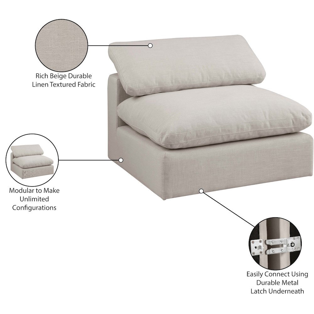 Comfy Beige Linen Textured Fabric Modular Armless Chair. Picture 10