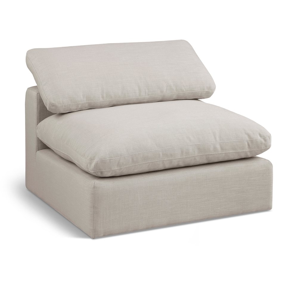 Comfy Beige Linen Textured Fabric Modular Armless Chair. Picture 1