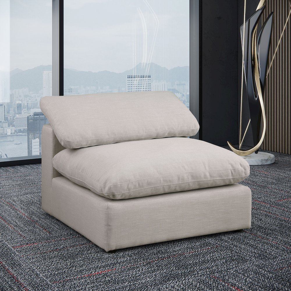 Comfy Beige Linen Textured Fabric Modular Armless Chair. Picture 2