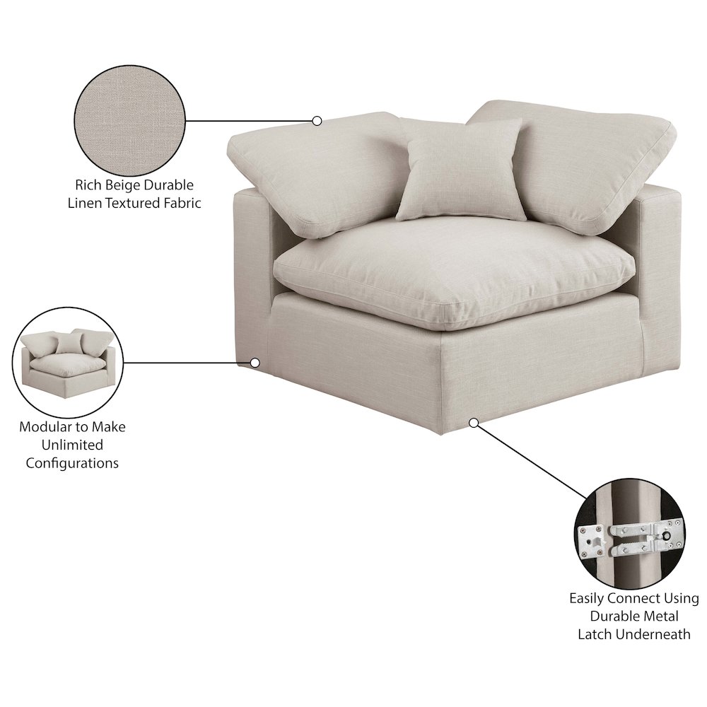 Comfy Beige Linen Textured Fabric Modular Corner Chair. Picture 10