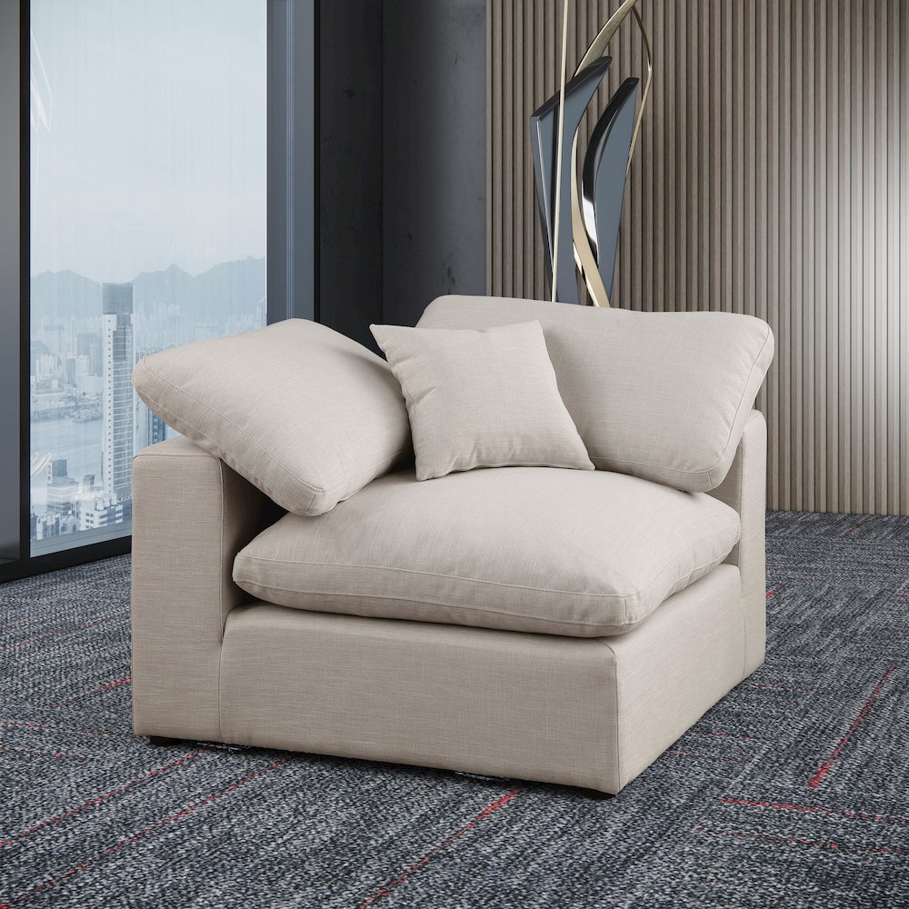 Comfy Beige Linen Textured Fabric Modular Corner Chair. Picture 2