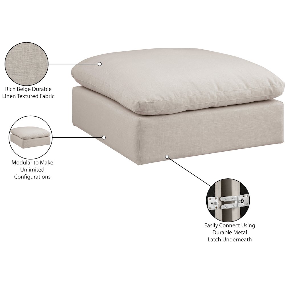 Comfy Beige Linen Textured Fabric Modular Ottoman. Picture 6