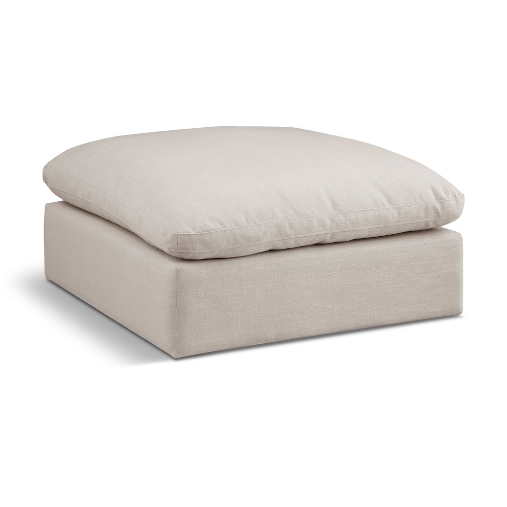Comfy Beige Linen Textured Fabric Modular Ottoman. Picture 1