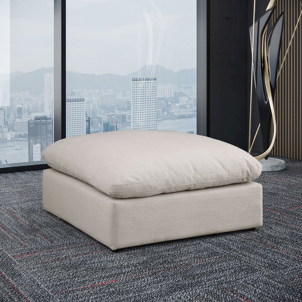 Comfy Beige Linen Textured Fabric Modular Ottoman. Picture 2
