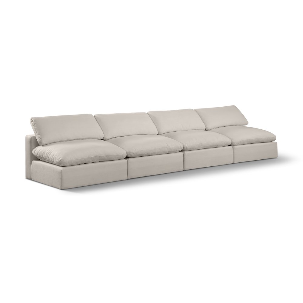 Comfy Beige Linen Textured Fabric Modular Sofa. Picture 1