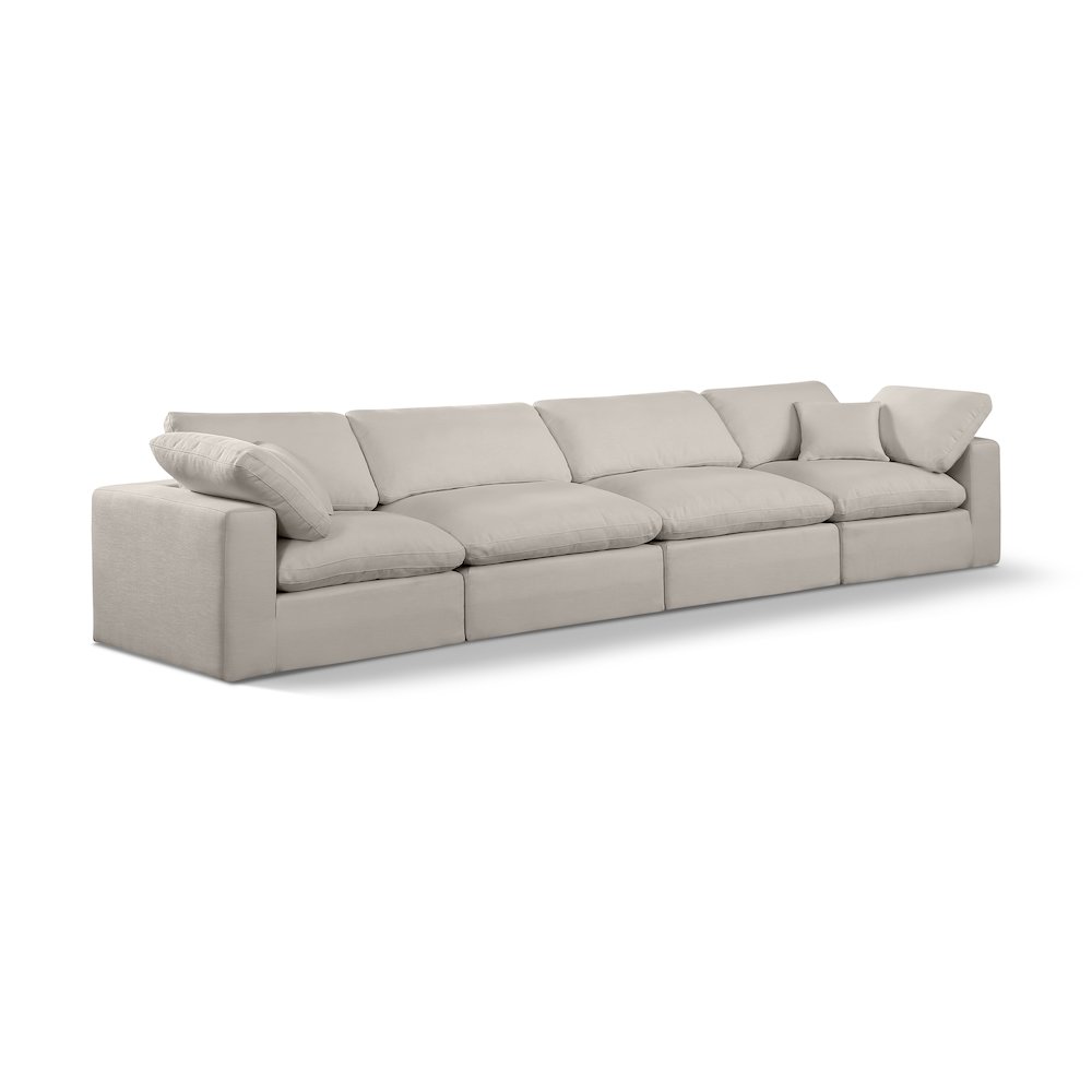 Comfy Beige Linen Textured Fabric Modular Sofa. Picture 1