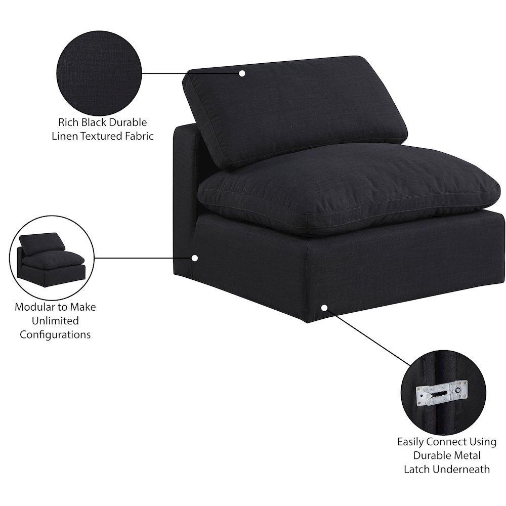 Comfy Black Linen Textured Fabric Modular Armless Chair. Picture 10