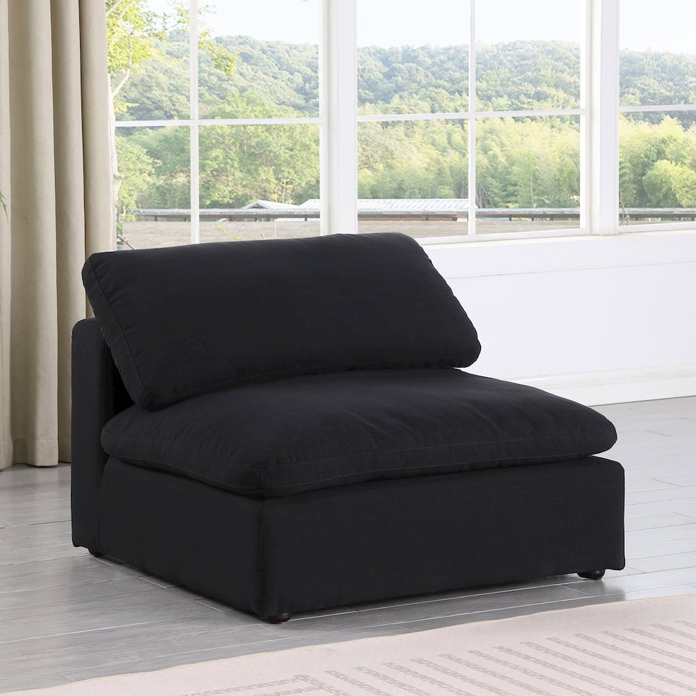Comfy Black Linen Textured Fabric Modular Armless Chair. Picture 2
