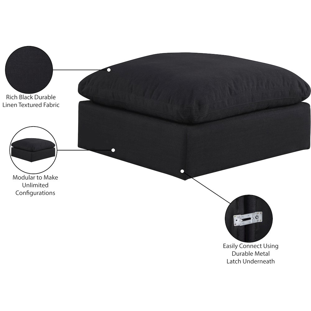 Comfy Black Linen Textured Fabric Modular Ottoman. Picture 6