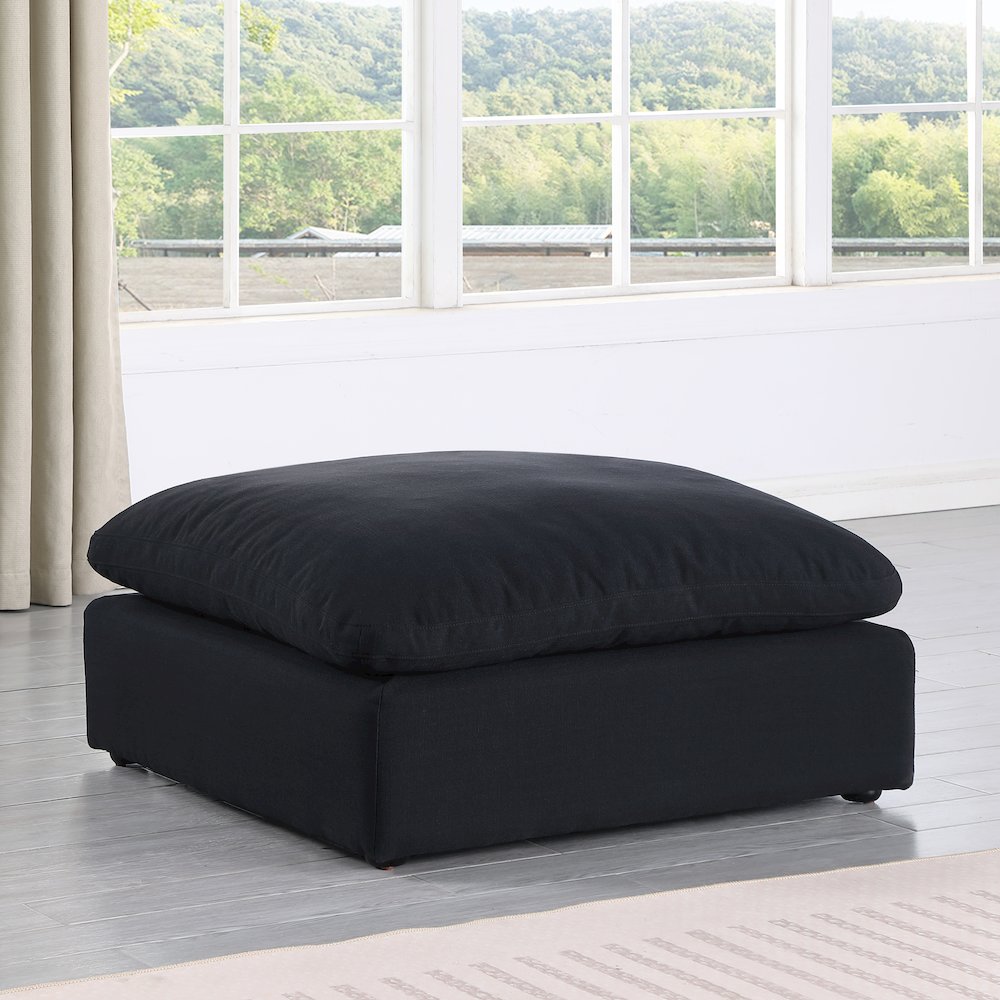 Comfy Black Linen Textured Fabric Modular Ottoman. Picture 2