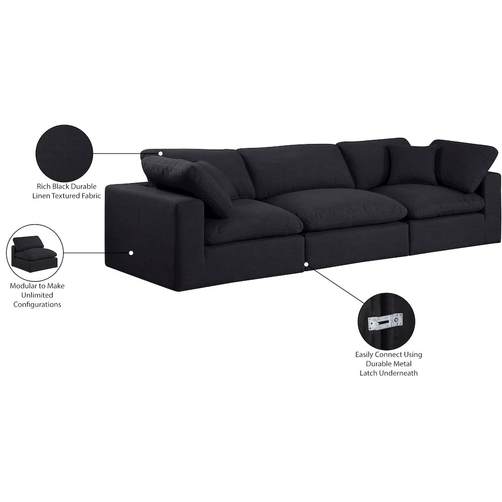 Comfy Black Linen Textured Fabric Modular Sofa. Picture 10