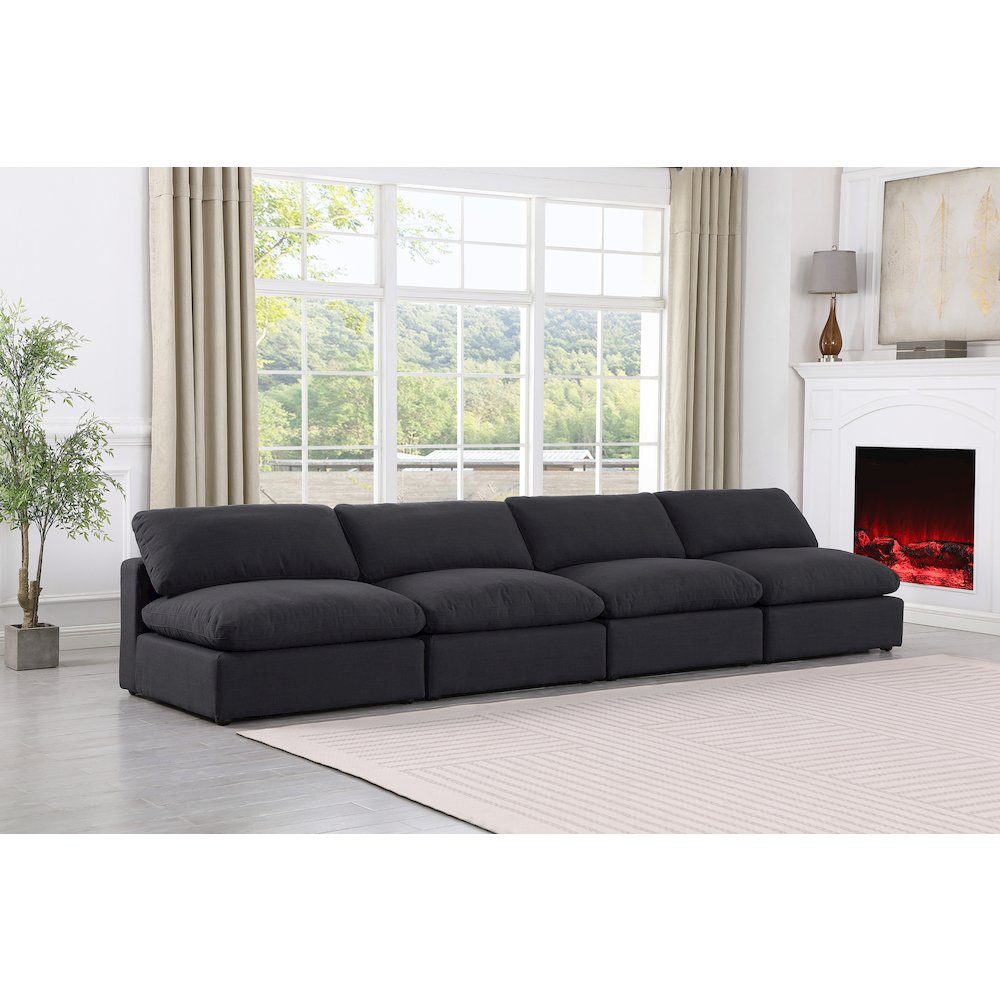 Comfy Black Linen Textured Fabric Modular Sofa. Picture 2