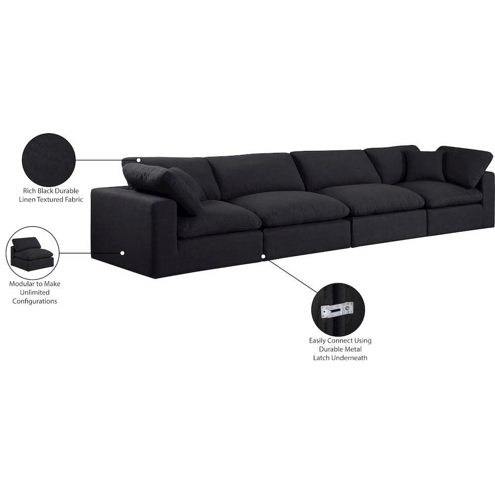 Comfy Black Linen Textured Fabric Modular Sofa. Picture 10