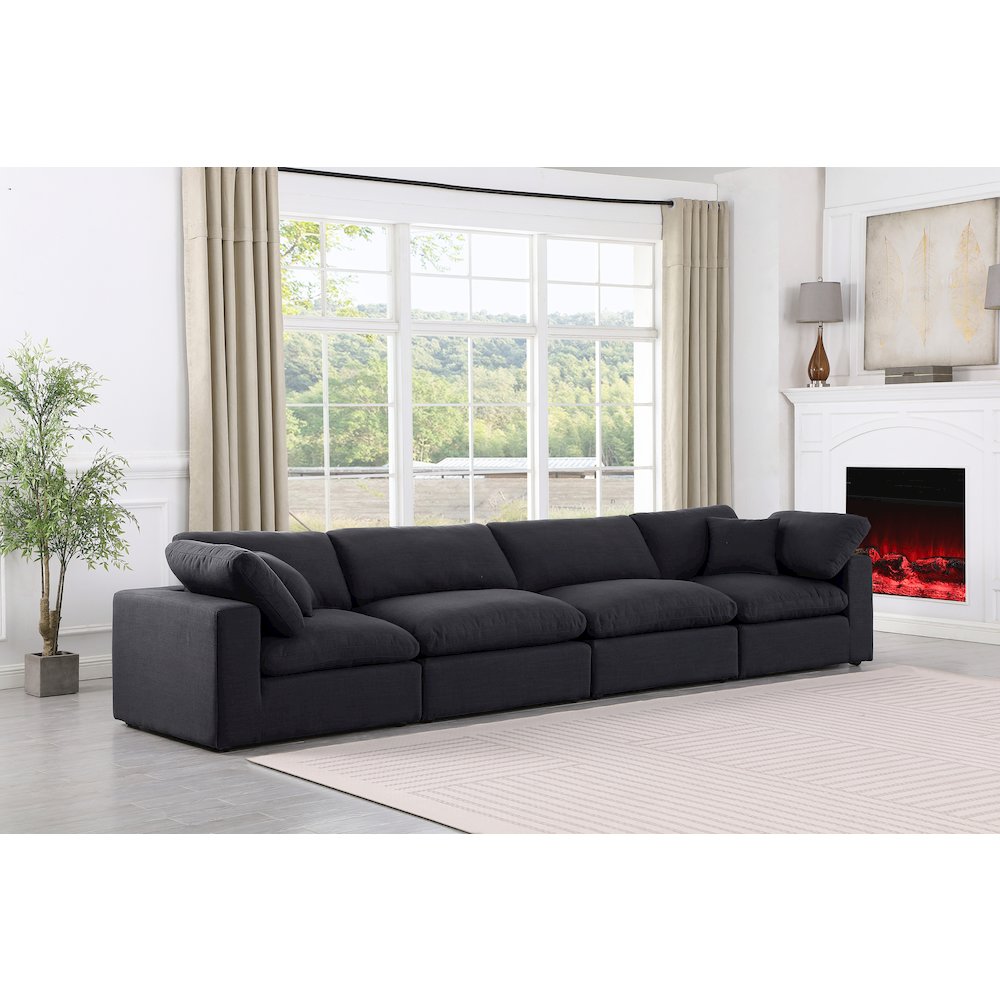 Comfy Black Linen Textured Fabric Modular Sofa. Picture 2