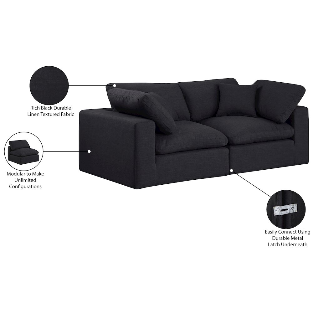 Comfy Black Linen Textured Fabric Modular Sofa. Picture 10