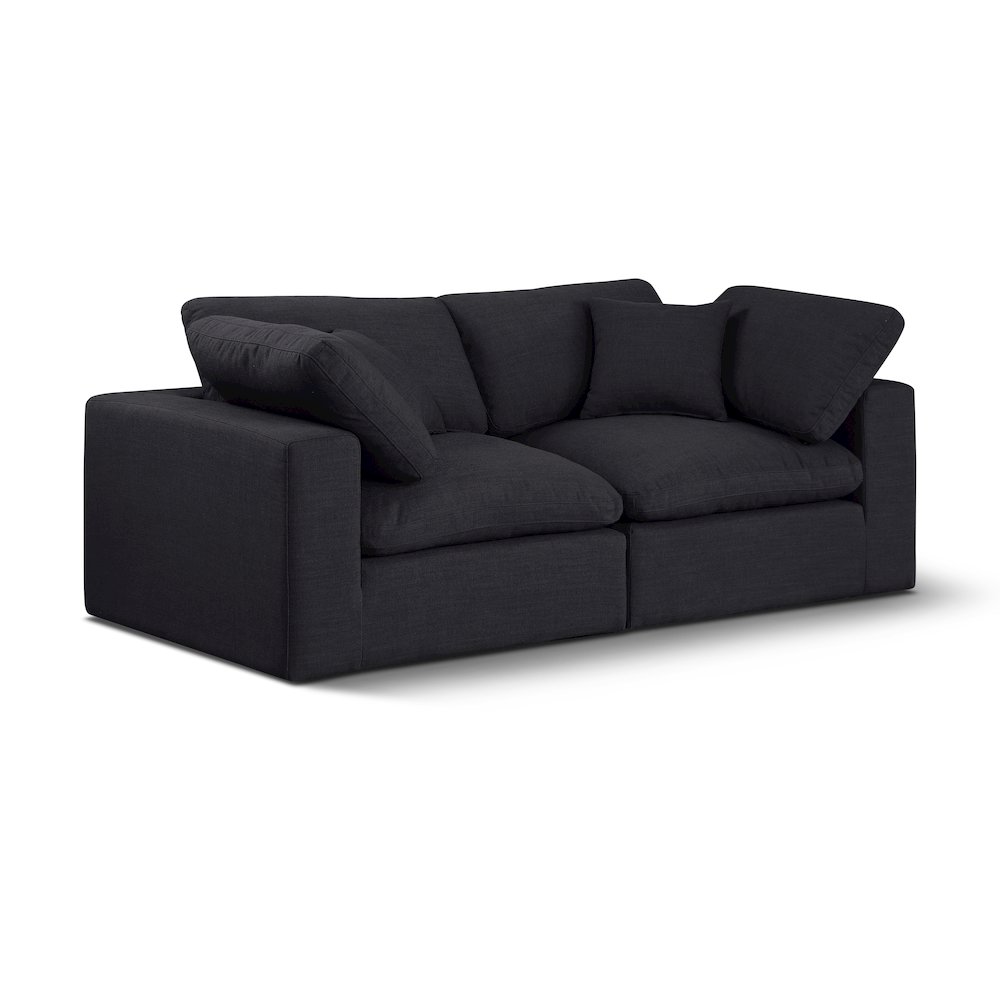 Comfy Black Linen Textured Fabric Modular Sofa. Picture 1