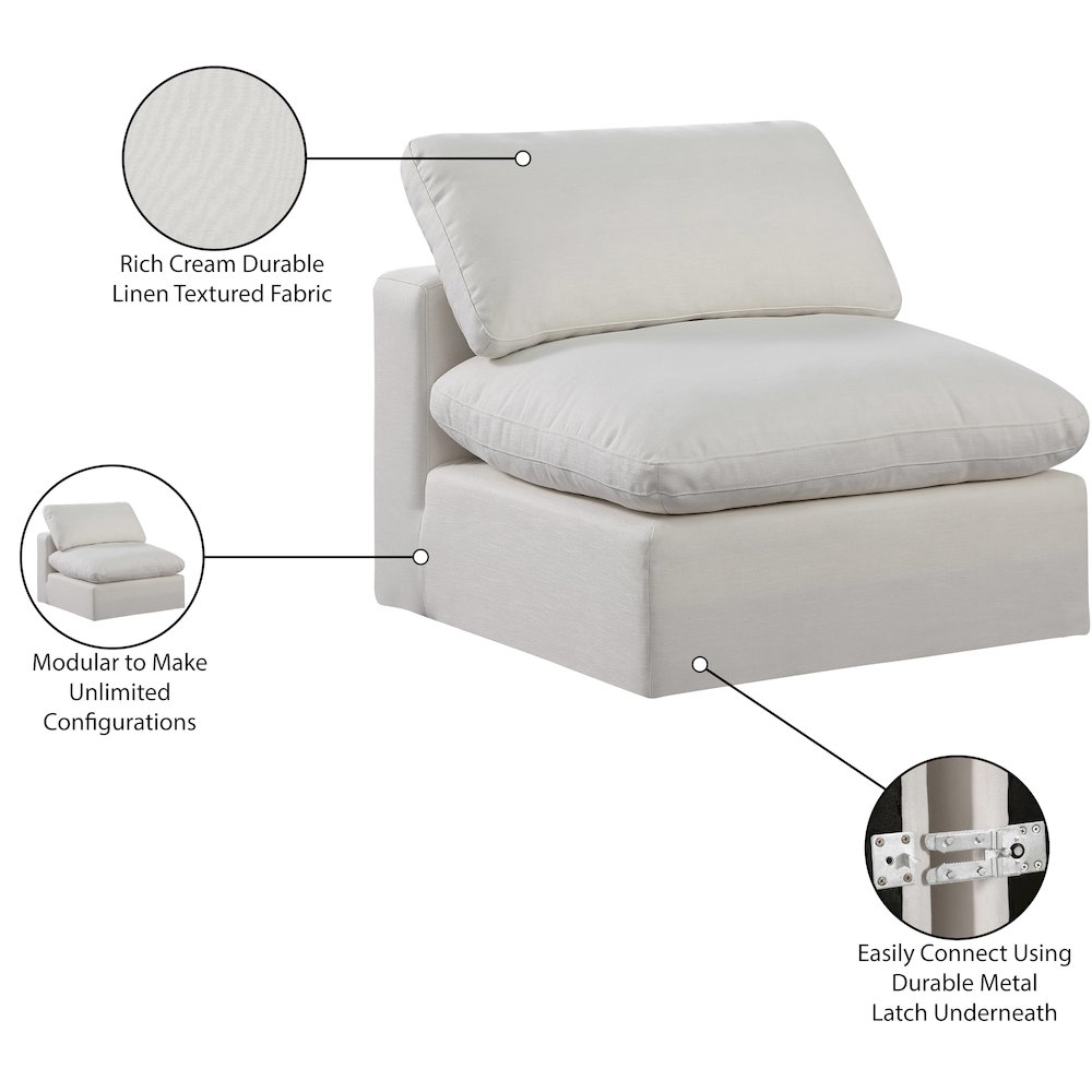 Comfy Cream Linen Textured Fabric Modular Armless Chair. Picture 10