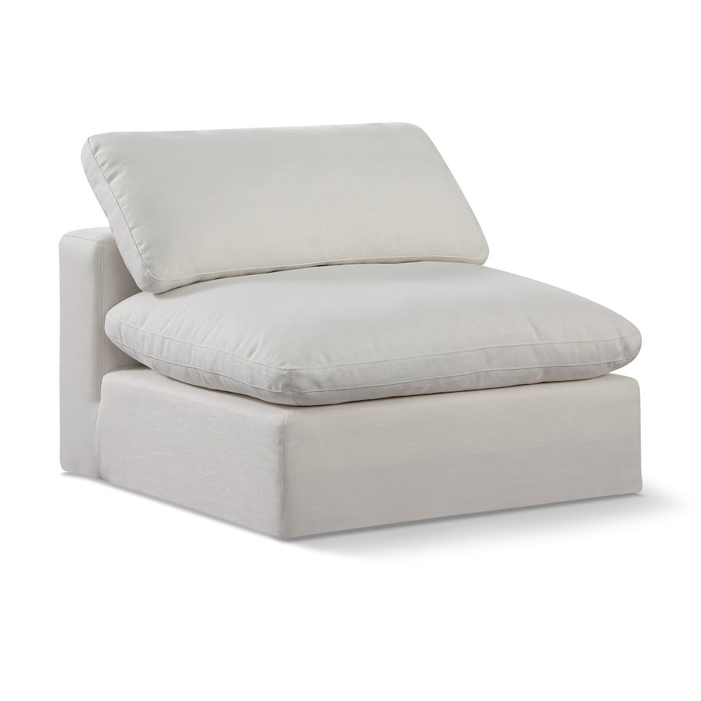 Comfy Cream Linen Textured Fabric Modular Armless Chair. Picture 1