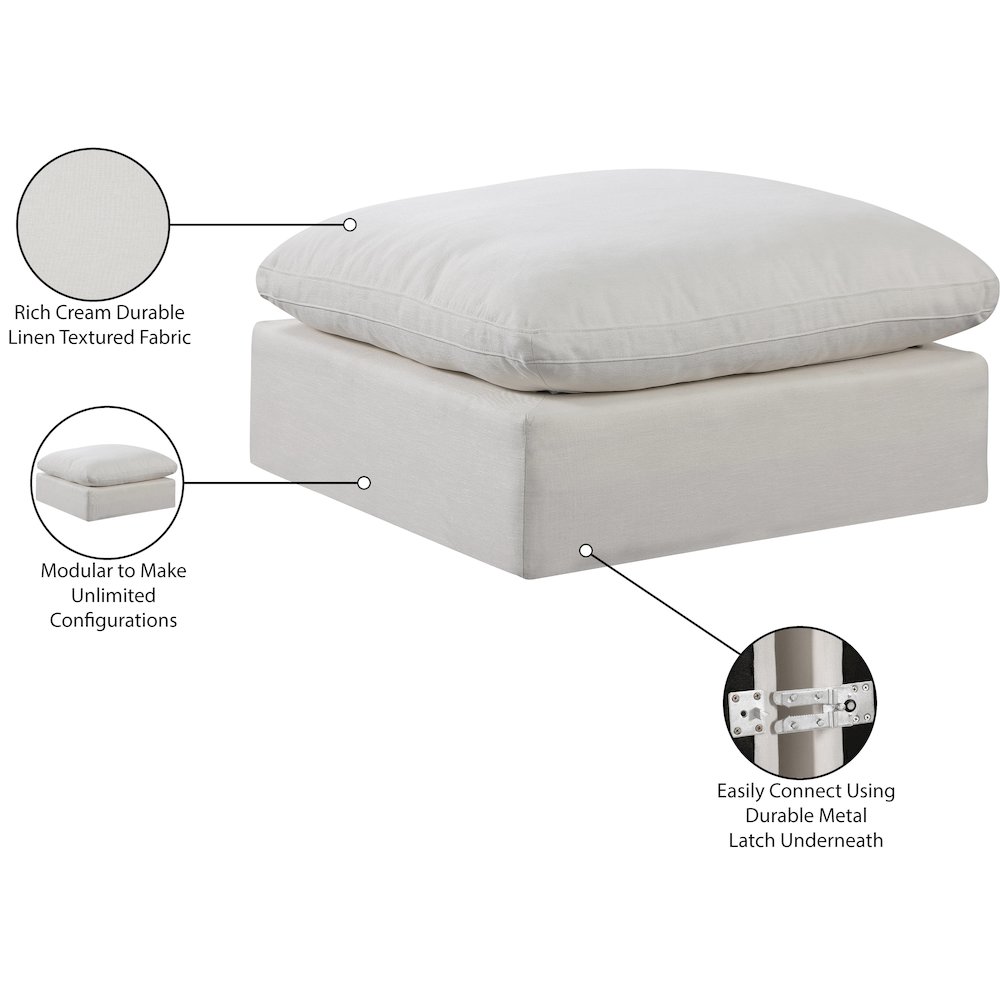 Comfy Cream Linen Textured Fabric Modular Ottoman. Picture 6