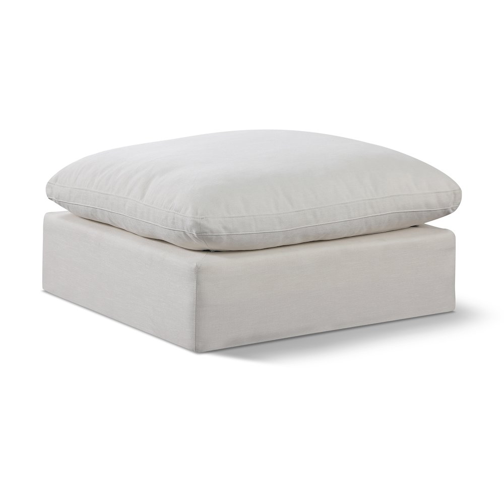 Comfy Cream Linen Textured Fabric Modular Ottoman. Picture 1