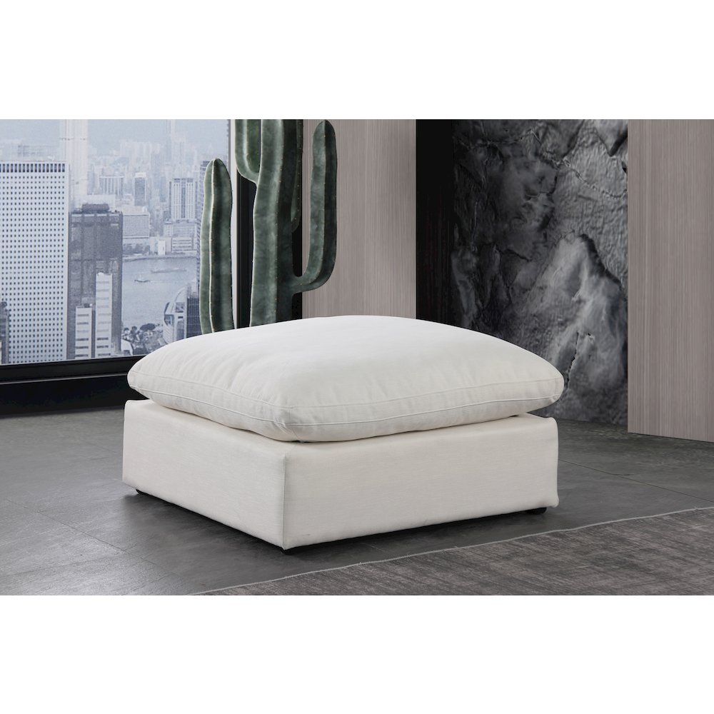 Comfy Cream Linen Textured Fabric Modular Ottoman. Picture 2