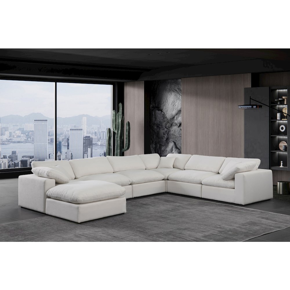 Comfy Cream Linen Textured Fabric Modular Sectional. Picture 2