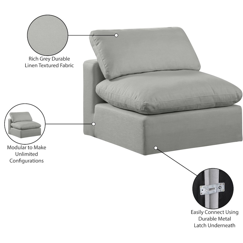 Comfy Grey Linen Textured Fabric Modular Armless Chair. Picture 10
